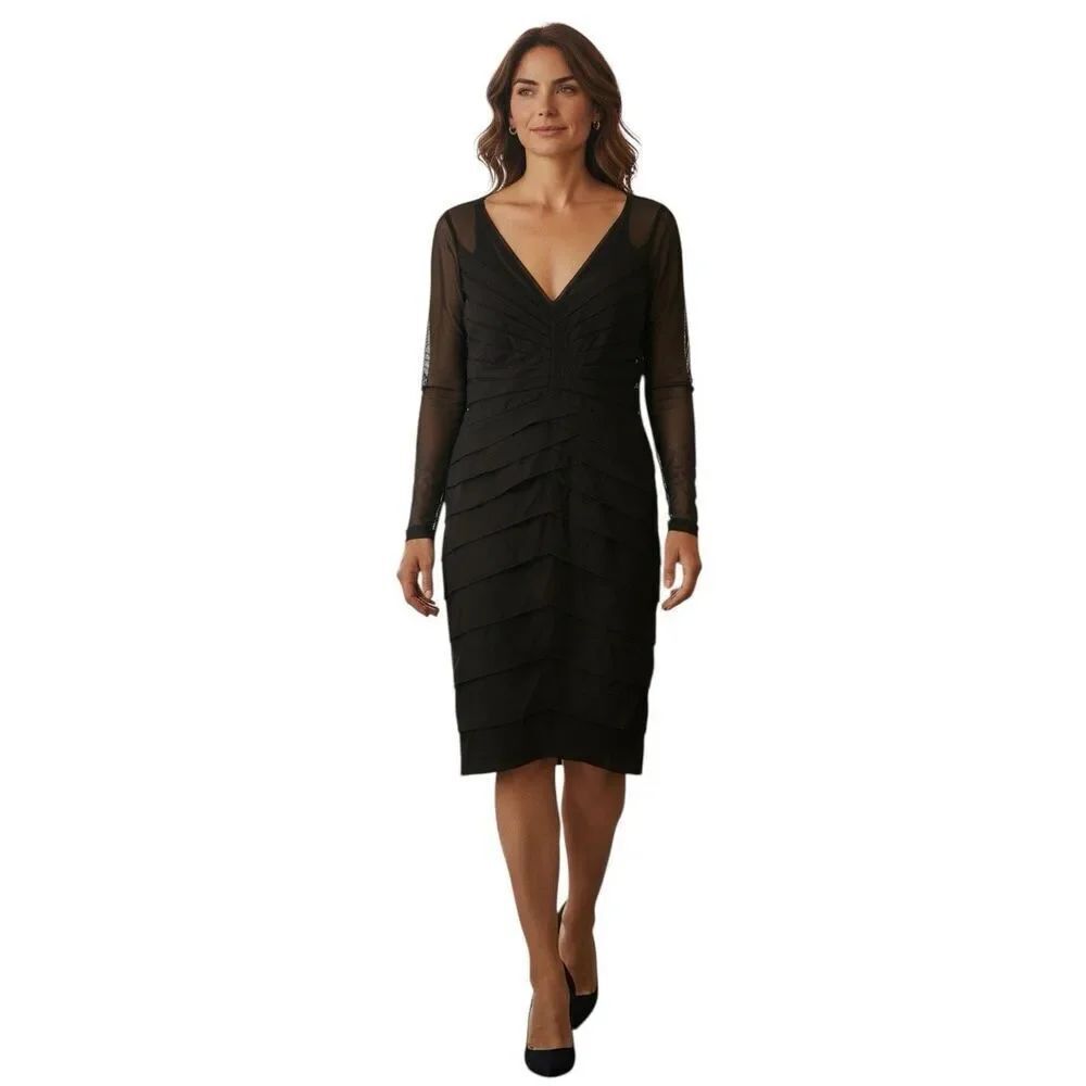 Vintage Chetta B Size 4 Mesh Sleeve Bandage Mini Dress Black Bodycon Layered NWT